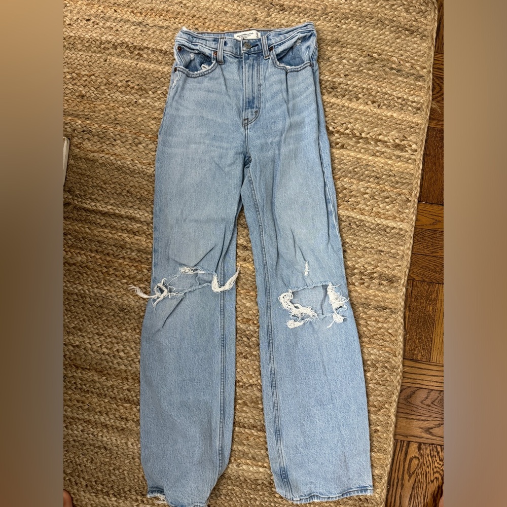Abercrombie & Fitch Light Blue Ripped wide leg jeans